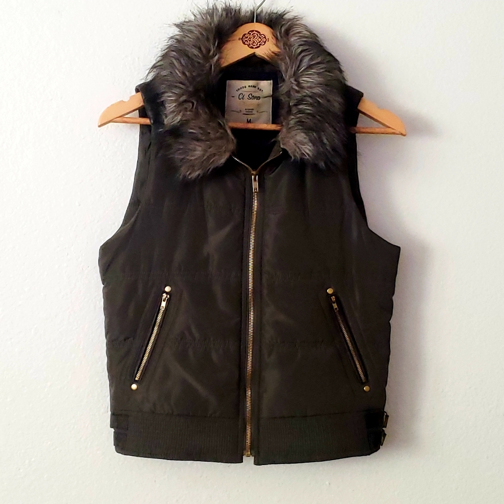 Ci Sono Olive Green Puffer Vest Jacket Size Medium
